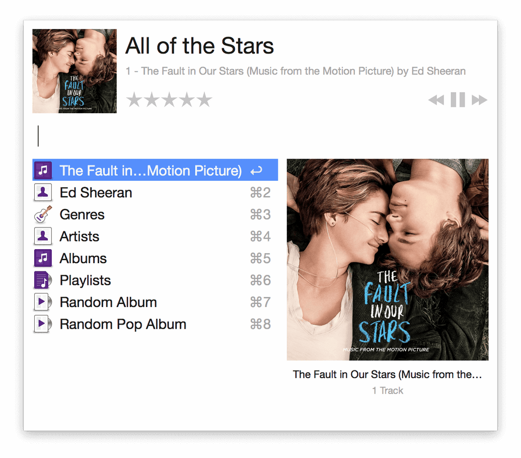 Screenshot of a music player playing All of the Stars